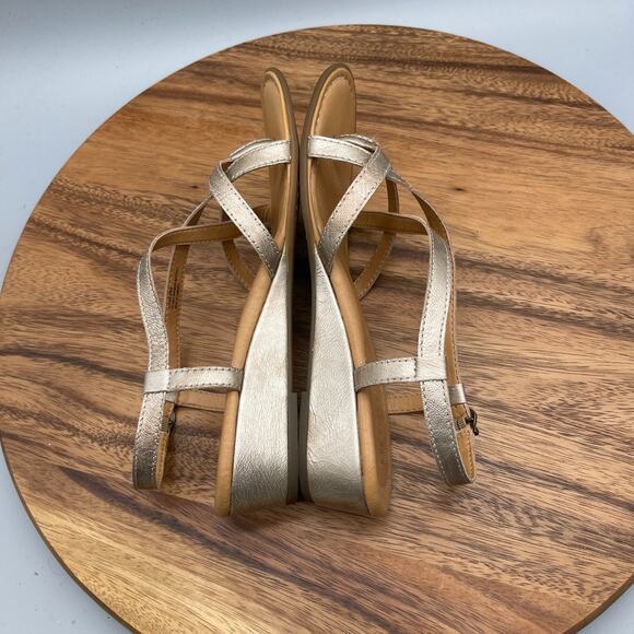 Born Sandals Womens 8 M Gold Leather Strappy Slingback Comfort Casual Wedge - Picture 6 of 8